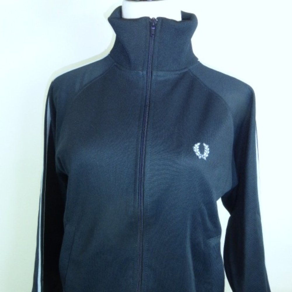 Fred Perry full zip twin tape navy blue light blue track laurel leaf jacket S